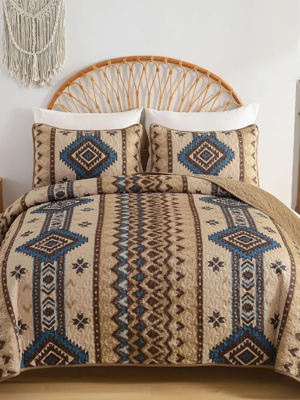 Brown Aztec Boho Quilt Set – 3pc Southwestern Bedspread